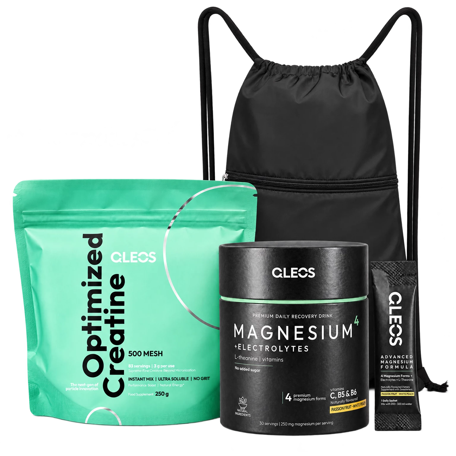 Optimized Creatine, Magnesium⁴ and the included LitePack sports bag.