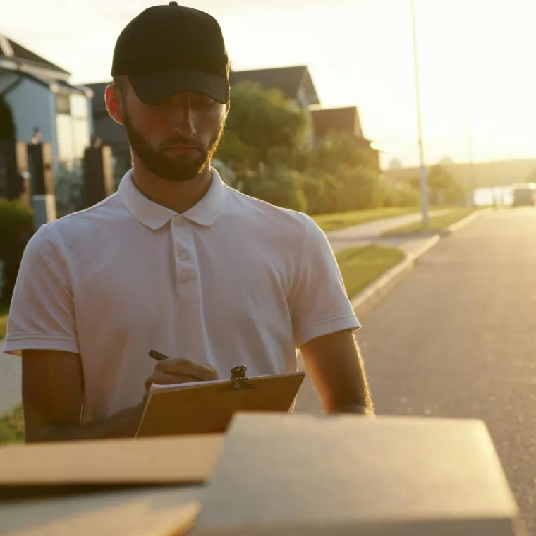 Courier preparing a parcel delivery